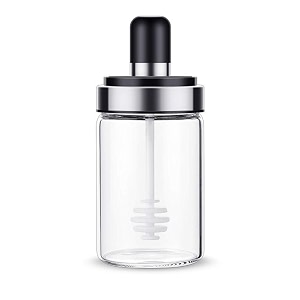 femora borosilicate glass food storage jar honey storage with dipper 250 ml pack of 1