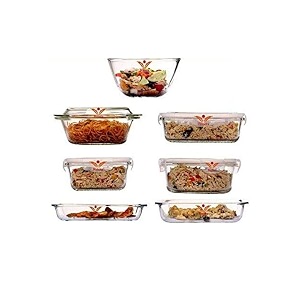femora borosilicate glass kitchen microwate set 1 mixing bowl 1 casserole 2 baking dish 3 containers large size transaparent