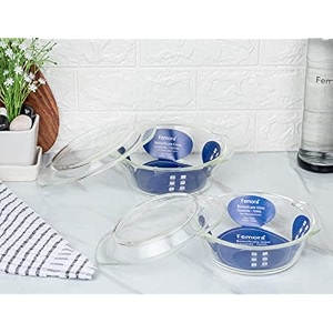 femora borosilicate serving bowl  1 year warranty  glass casserole set glass bowl with lid microwave safe bowl set dishwasher and freezer safe deep round set of 2-2000ml