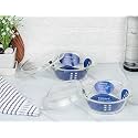 Femora Borosilicate Serving Bowl | 1 Year Warranty | Glass Casserole Set, Glass Bowl with Lid, Microwave Safe Bowl Set, Dishwasher and Freezer Safe, Deep Round (Set of 2-1550ML)