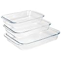Femora Borosilicate Glass Baking Dish | 1 Year Warranty | Microwave Safe, Baking Tray for Microwave Oven, Oven Safe Cookware, Baking Dish for Oven, Rectangle (Set of 3-900 ml, 1000ml, 1600 ml)