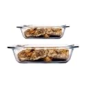 Femora Borosilicate Glass Baking Dish | 1 Year Warranty | Microwave Safe, Baking Tray for Microwave Oven, Oven Safe Cookware, Baking Dish for Oven, Transparent, Square (Set of 2-900 ml, 1700ml)