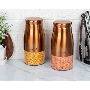 femora clear glass gold metallic steel glass jars tea sugar jar container cereal spices pulses container spice jar for kitchen storage jars for kitchen storage 1300 ml set of 2