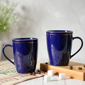 femora gold series ceramic coffee mug - set of 4 360ml multi - color tea cups stackable chip resistant large serving coffee cup ideal coffee mug for gift - blue
