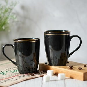 femora gold series ceramic coffee mug - set of 2360ml multi - color tea cups stackable chip resistant large serving coffee cup ideal coffee mug for gift - black