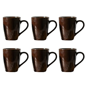 femora gold series ceramic coffee mug - set of 6 360ml multi - color tea cups stackable chip resistant large serving coffee cup ideal coffee mug for gift - brown