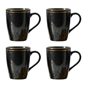 femora gold series ceramic coffee mug - set of 4 360ml multi - color tea cups stackable chip resistant large serving coffee cup ideal coffee mug for gift - black