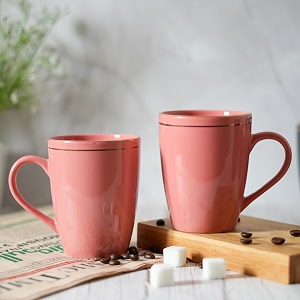femora gold series ceramic coffee mug - set of 2 360ml multi - color tea cups stackable chip resistant large serving coffee cup ideal coffee mug for gift - peach