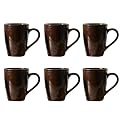 Femora Gold Series Ceramic Coffee Mug - Set of 6 (360ml) Multi - Color Tea Cups, Stackable, Chip Resistant, Large Serving Coffee Cup, Ideal Coffee Mug for Gift - Brown