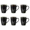 Femora Gold Series Ceramic Coffee Mug - Set of 6 (360ml) Multi - Color Tea Cups, Stackable, Chip Resistant, Large Serving Coffee Cup, Ideal Coffee Mug for Gift - Black