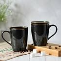 Femora Gold Series Ceramic Coffee Mug - Set of 2(360ml) Multi - Color Tea Cups, Stackable, Chip Resistant, Large Serving Coffee Cup, Ideal Coffee Mug for Gift - Black