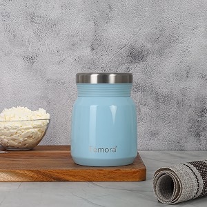femora stainless steel 300 ml stainless steel vacuum insulated soup flask amp food jar with screw lid  spill amp leak proof thermos tiffin for meals soups dal sambhar  blue