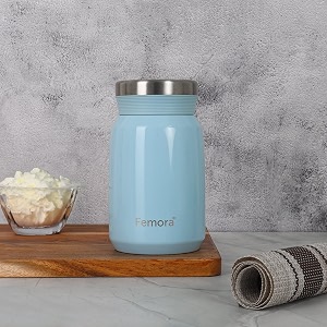 femora stainless steel 500 ml stainless steel vacuum insulated soup flask amp food jar with screw lid  spill amp leak proof thermos tiffin for meals soups dal sambhar  blue