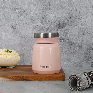 femora stainless steel 300 ml stainless steel vacuum insulated soup flask amp food jar with screw lid  spill amp leak proof thermos tiffin for meals soups dal sambhar  pink