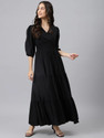 Femvy Solid Crepe Stitched Anarkali Gown (Black)