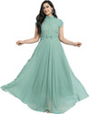 Femvy Solid Georgette Stitched Flared/A-line Gown (Light Green)