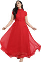Femvy Solid Georgette Stitched Flared/A-line Gown (Maroon)