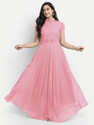 Femvy Georgette Stitched Flared/A-line Gown (Pink)