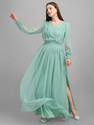 Femvy Dyed Georgette Stitched Flared/A-line Gown (Light Green)