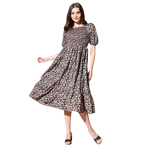 Femvy Womens Polyester Fit and Flare Knee-Length