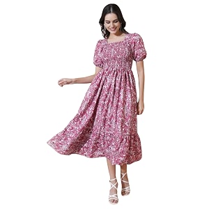 Femvy Womens Polyester Fit and Flare Knee-Length