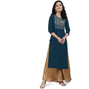 Femvy Womens Rayon Solid Regular Kurti