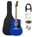 Fender California Redondo Dreadnought Acoustic Guitar - Saphire Blue Bundle with Gig Bag, Strap, Strings, Picks, and Austin Bazaar Instructional Video