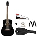 Fender CC-60s Concert V2 Pack Acoustic Guitar, with 2-Year Warranty, Black, with Gig Bag and Accessories