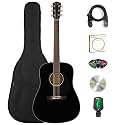 Fender Classic Design Dreadnought Acoustic Guitar - Black Bundle with Gig Bag, Tuner, Strap, Strings, Picks, and Austin Bazaar Instructional DVD