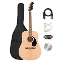 Fender Dreadnought Acoustic Guitar - Natural Bundle with Gig Bag, Strap, Strings, Picks, and Austin Bazaar Instructional Video