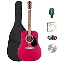 Fender FA Series Dreadnought Acoustic Guitar - Crimson Red Bundle with Gig Bag, Tuner, Strings, Picks, and Austin Bazaar Instructional DVD