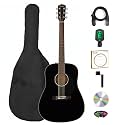 Fender FA Series Dreadnought Acoustic Guitar - Black Bundle with Gig Bag, Tuner, Strap, Strings, String Winder, Picks, and Austin Bazaar Instructional DVD