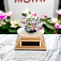 SAUDEEP INDIA Feng Shui Crystal Lotus Flower Vastu Item | Transparent Glass Kamal Flower for Positive Energy Home Decor (Lotus with Solar Powered 360° Rotating Display Stand)