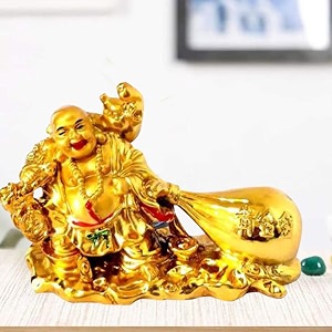 Feng Shui Laughing Buddha Sitting On Dragon