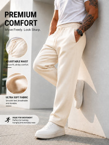FENGHAOYU Men Solid Beige Track Pants