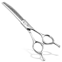 FENICE Professional Pet Grooming Scissors, JP440C Alloy Steel, Curved Chunker with Horseshoe Teeth, 75% Thinning (6.5")