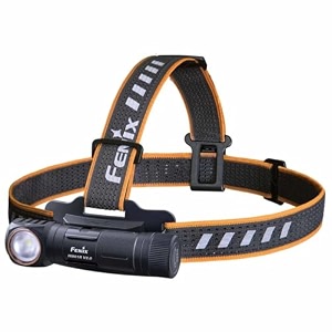 fenix hm61r v20 rechargeable headlamp 1600 lumen l-shape 90 degree right angle flashlight with dual white and red leds and lumentac organizer