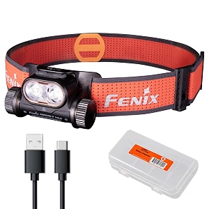 fenix hm65r-t v20 running headlamp 1600 lumen white light and warm white dual beams usb-c rechargeable lightweight long runtime for trail running with organizer black