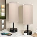 Beige Bedside Table Lamps Set of 2 - Bedroom Lamp for Desk, AC Outlet
