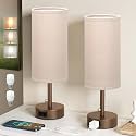 Brown Bedside Table Lamps Set of 2 - Bedroom Lamp for Desk, AC Outlet