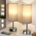 Dark Grey Bedside Table Lamps Set of 2 - Bedroom Lamp for Desk, AC Outlet