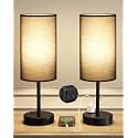 17.4" Black Bedside Table Lamps Set of 2 - Bedroom Lamp, USB C+A, AC Outlet