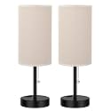Fenmzee Plus Beige Bedside Table Lamps Set of 2-3 Color Temperatures Pull Chain Lamp with AC Outlet Charging Port, Two Round Night Stand Lamps for Bedroom Guest Room Office, Bed Side Light