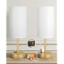 17.4" Gold Bedside Table Lamps Set of 2 - Bedroom Lamp, USB C+A, AC Outlet