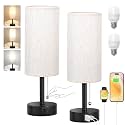 Fenmzee Cream Bedside Table Lamps Set of 2 - Bedroom Lamp for Desk, USB C+A