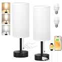 Fenmzee White Bedside Table Lamps Set of 2 - Bedroom Lamp for Desk, USB C+A