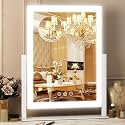 FENNIO Vanity Mirror with Lights, 12" x 16" Lighted Makeup Mirror with Smart Touch Control, 3 Color Modes &amp; Brightness Adjustable, LED Makeup Mirror with 10X Magnification, 360° Rotation for Bedroom