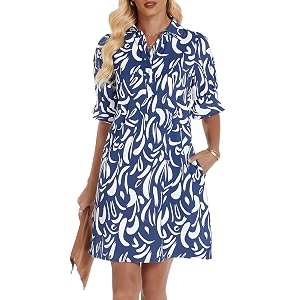 FENSACE Womens Casual Shirt Dress Ruffle Sleeve