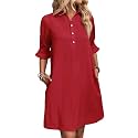 FENSACE Womens Casual Shirt Dress Ruffle Sleeve