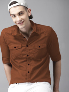 fensiya men slim fit solid spread collar casual shirt